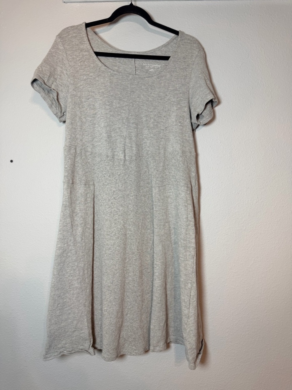 Soft Surroundings Tali Cotton Knit Midi Dress Size Large Gray Scoop Neck